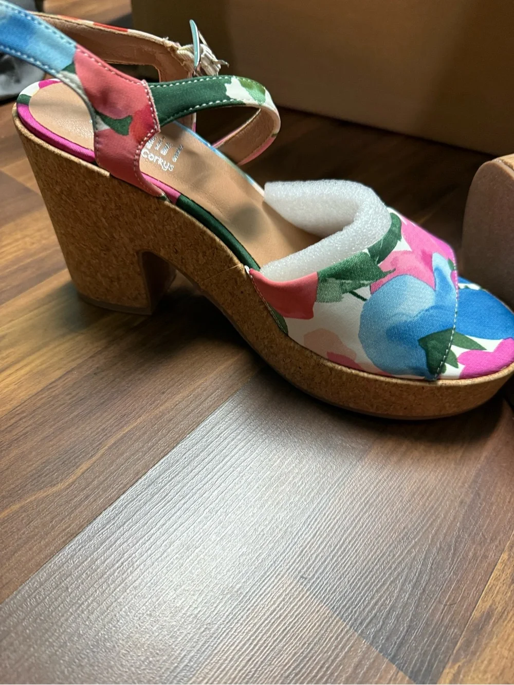 Floral Cork Platform Wedge Sandal in Pink Multi
